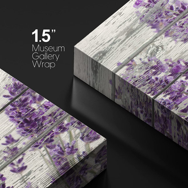 IDEA4WALL Purple Lavender Flowers On Wood Effect Background Retro